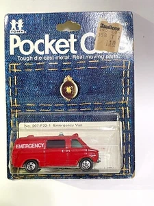 Vintage Pocket Cars Emergency Van Fire Chief Tomy Tomica On Sealed Card - Picture 1 of 4