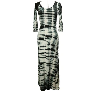 Element Tie Dye Maxi Dress Lace & Cut-Out Back 3/4 Sleeve Black & White S - Picture 1 of 24