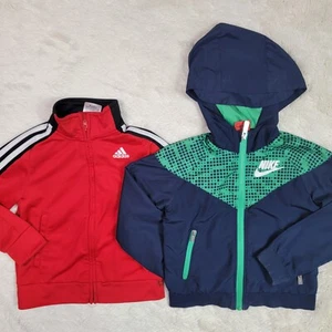 Lot of 2 Nike/Adidas Kids Size 4 Red Full Zip Mock Neck Track Jackets Blue Hood - Picture 1 of 14