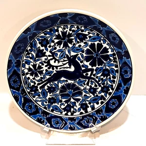 NASSOS Rodos-Hellas Greek Enamel Decorative Plate Jumping Deer Gazelle Rich Blue - Picture 1 of 10