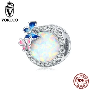 Voroco Shine 925 Sterling silver Charms CZ Enamel Butterflies For Bracelets - Picture 1 of 12
