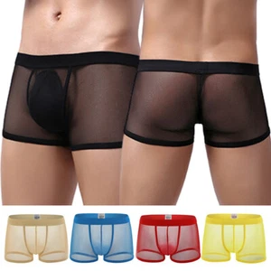 Mens Sheer See Through Sexy Boxer Trunks Briefs Underwear Mesh Shorts Underpants - Picture 1 of 25