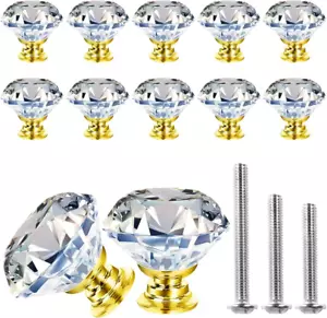 12 Stück Gold Kristall Knöpfe Glas Vitrine Knöpfe Kristall Schublade zieht Kommode Knopf - Bild 1 von 12