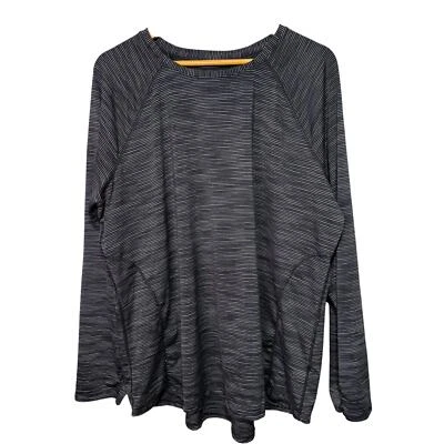 Tek Gear 女式锻炼装备长袖衬衫 2X 黑色条纹运动上衣 — 第 1/4 张图片