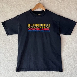 Vintage Black Label Skateboard T-Shirt Medium USA Made Barcode Flame Skater 90s - Picture 1 of 7