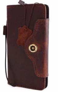 Genuine vintage real leather case fit Huawei Nexus 6P book wallet cover brown uk - Picture 1 of 8