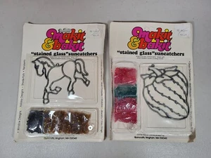 2 Vintage Makit & Bakit Stained Glass Suncatchers Craft Kits Unicorn Strawberry - Picture 1 of 7