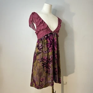 Fairycore Soft Girl Boho Babydoll Rüschen Samt Minikleid Damen Large " - Bild 1 von 6