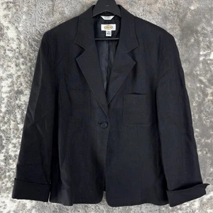 Talbots Size 14 Irish Linen Career Notched Blazer Jacket Black Long Sleeve Lined - Picture 1 of 8