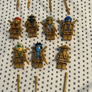 Lego Complete Set of 7 Legacy Gold Ninjago 10th Anniversary Minifigures Lot gold - Picture 1 of 2