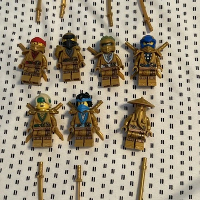 Lego Complete Set of 7 Legacy Gold Ninjago 10th Anniversary Minifigures Lot gold - Image 1 of 2