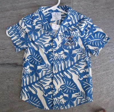 DISNEY - Aulani Hawaii, Blue & White Hawaiian Shirt, Boys Extra Small/XS - NWT - Image 1 of 4