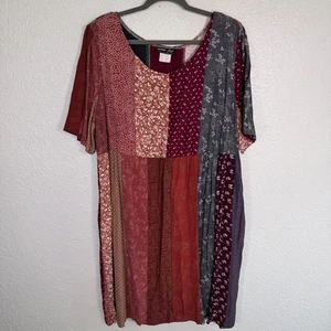 Vintage Patchwork Dress Womens 2X Boho Cottagecore Floral Lagenlook Plus Size - Picture 1 of 12