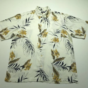VTG Arrow Mens Shirt XL White Hawaiian Knit Aloha Floral Tropical Beach Life - Picture 1 of 17