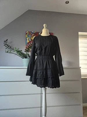 Zara Kleid Embroided Schwarz Asymetrische Stufen S 36 Blogger Trend Edel - Bild 1 von 4