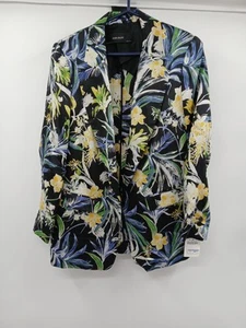 Zara Basic Floral Blazer Jacket Medium Black Multicoloured Polyester - Picture 1 of 7
