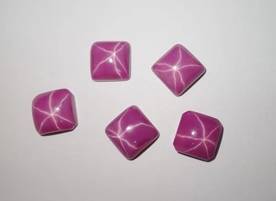 Opaque Star Ruby Square 10x10 mm Cabochon 6 Rayed Lab-created Stone 5 pcs Lot - Image 1 of 4
