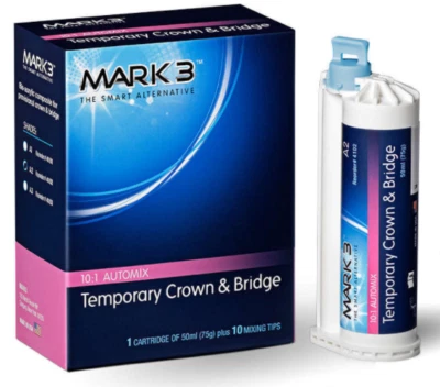 Temporary Crown and Bridge Material 76gm Cartridge 10 Mix Tips All Shades MARK3