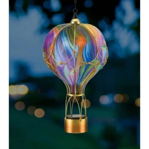 Orange Swirl Solar Hot Air Balloon Lantern – Hand-Blown Glass Hanging Light - Picture 1 of 3