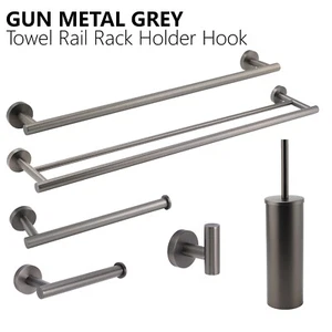 Gun Metal Bathroom Round Towel Robe Rack Rail Bar Shelf Toilet Paper Roll Holder - Picture 1 of 26