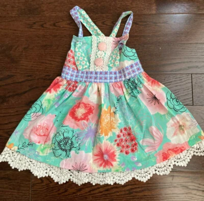 NWOT Boutique Floral Knot Top, Lace Trim, Size 2T - Image 1 of 3