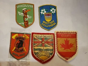 5 VINTAGE CANADA BRITISH COLUMBIA VANCOUVER HURON ONTARIO EMBROIDERED PATCH LOT - Picture 1 of 8