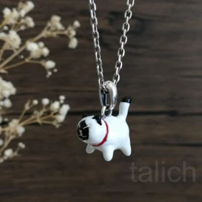 Sterling Silver Ceramic Kitty Cat Charm Pendant Black White Orange Unique Fun - Image 1 of 4