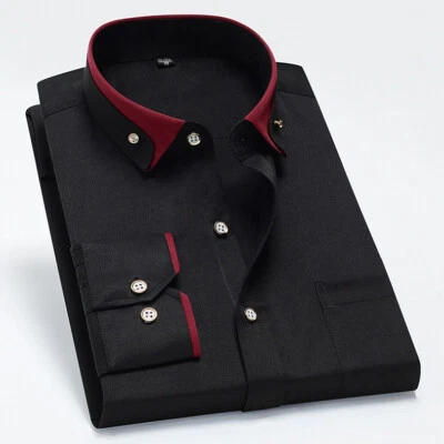 Mens Dress Shirts Formal No Ironing Elastic Long Sleeves Business Casual Shirts - Image 1 of 4