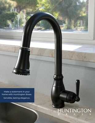 Huntington Brass Classic Pull-Down Kitchen Faucet in Matte Black Finish