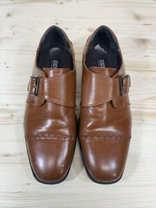 Stacy Adams Dress Shoes Boys 3.5 43394-221 Monk Strap Cognac Brown Faux Leather