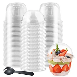 Dessert Cups 50Pcs Disposable Clear Parfait Party Cup(No Hole) and 50Pcs Sporks - Picture 1 of 6