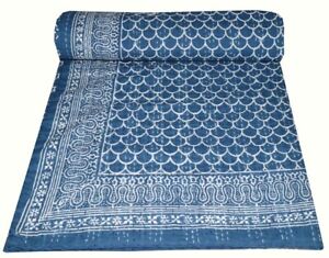Indian Hand Block Print Kantha Bedding Bedspread Quilt Cotton Throw Twin Blanket