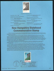 US. SP808. 2344. 25c. New Hampshire Statehood 200th Anniv.. Souvenir Pages 1988 - Picture 1 of 1