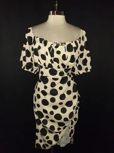 NEW ASOS CURVE Plus Size 20W Sheath Dress Black Ivory Polka Dots Off Shoulder - Picture 1 of 6