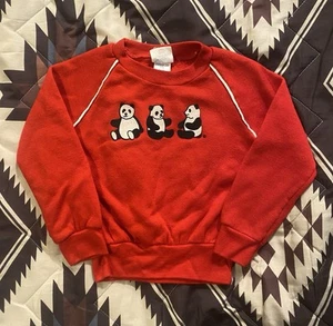 Vintage 80s Stone Apparel TODDLER Panda Bear Sweatshirt Red 4T Made In USA - Bild 1 von 7