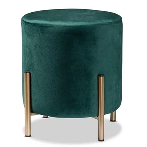 Baxton Studio Thurman Green Velvet and Gold Finished Metal Ottoman - Picture 1 of 8