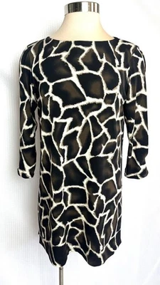 EVA VARRO размер L Джерси животное печати 3/4 открытый разрез рукав туника Топ L - Изображение 1 из 4