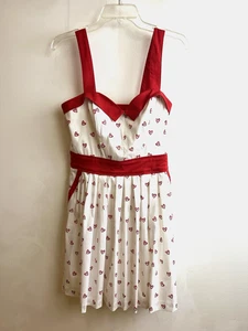 Vtg Bebe Heart Print Dress Sz M Red/White Sweetheart Poplin Cotton Candy NOS - Picture 1 of 4