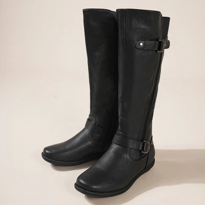 Botas de combate de equitación para mujer forro de piel sintética cremallera militares botas hasta la rodilla Foto 1 de 2