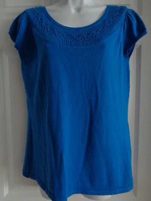 NUEVO CON ETIQUETAS Mujer EAST 5TH Manga Corta Peso Azul Ligero SUÉTER, M Foto 1 de 4