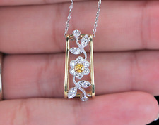 $2450 Simon G Garden 18K White Gold Fancy Yellow Diamond Flower Pendant Necklace