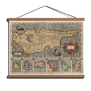 Ancient 1573 Old Antique Map Of Cyprus & 6 Greek islands; Canvas, Wooden Hanger - Picture 1 of 16