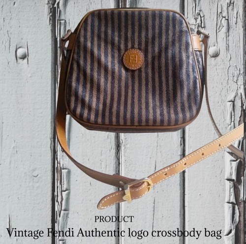 Borsa a tracolla Fendi vintage in tela a righe marrone pequin