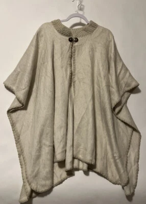 Soft & Cozy Alpaca Hand-knitted Poncho open style Imported Cream - Image 1 of 4