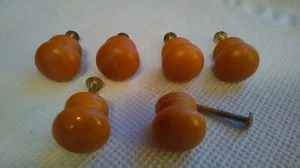 Juego de 6 perillas de armario de madera maciza vintage usadas tiradores de cajón con tornillos - Imagen 1 de 7