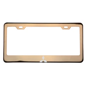 Rose Gold Laser Etched Mitsubishi Logo License Frame w/Cap T304 Stainless Steel - Picture 1 of 10