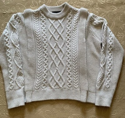 Saks Fifth Avenue Sweater Women’s Size Medium Ivory Long sleeve Chunky Fisherman - Image 1 of 4