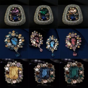 Antique Victorian Art Deco Rhinestone Brooch Pin Lot Green Purple Flower Vintage - Picture 1 of 29