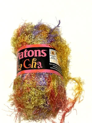 Patons Cha Cha Eyelash Yarn 02004 Salsa DL 137697 Yellow Pink Purple Nylon 6 PLY - Image 1 of 4