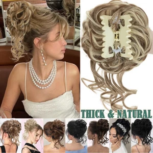 Natural Clip in Messy Bun Hair Piece Extensions Curly Claw Chignon Updo Wedding - Picture 1 of 46